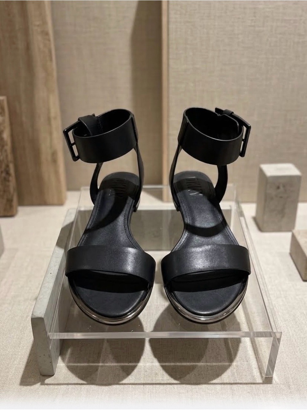 DKNY Black Leather Tamara  Ankle-Strap Flat Sandal - Size 8M